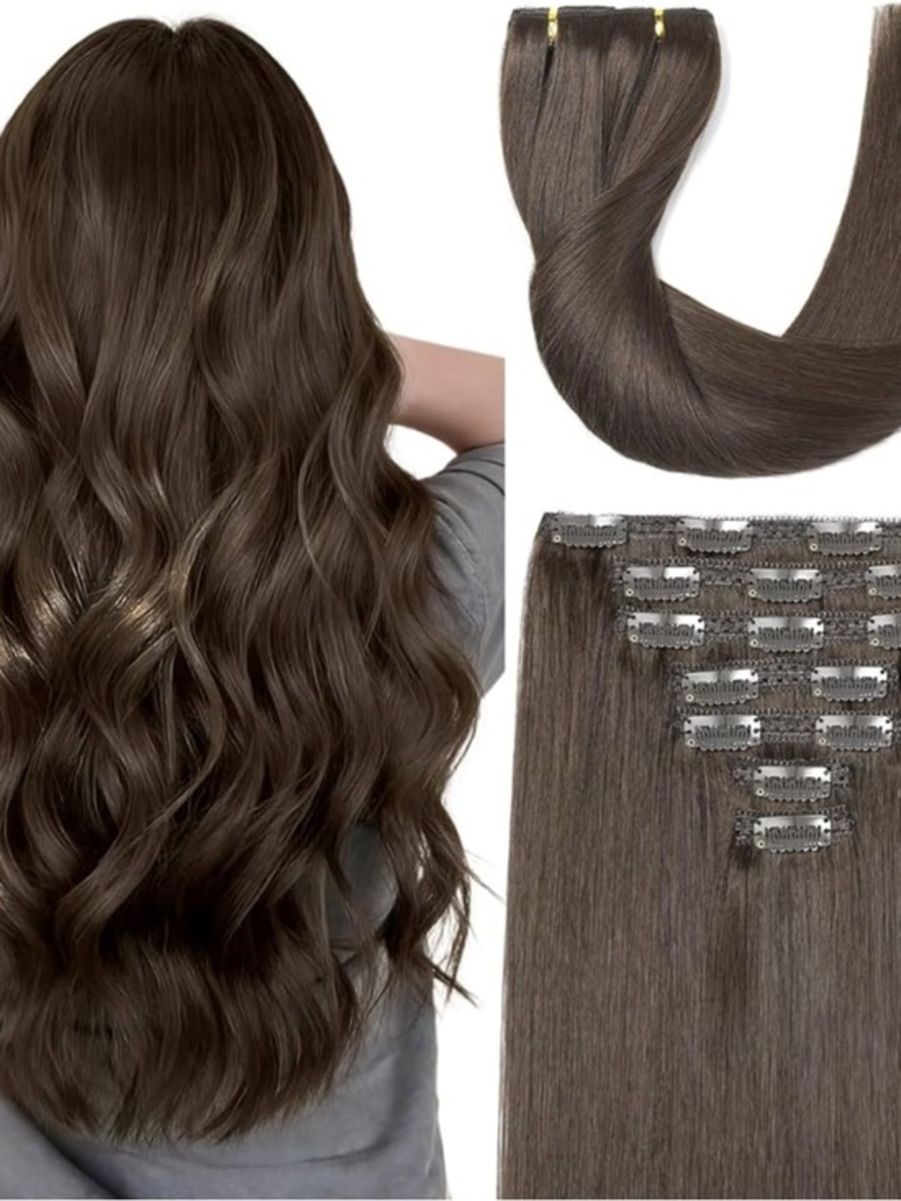 16”Dark Brown Clip-in Human Hair Extensions 7 pcs